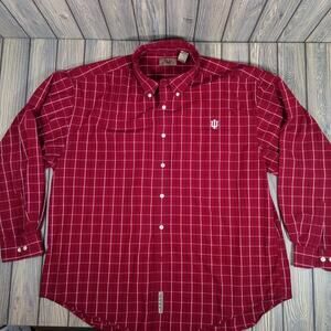 IU Indiana Hoosiers Casual Business Button Front Shirt Men Sz 2XL Red Plaid